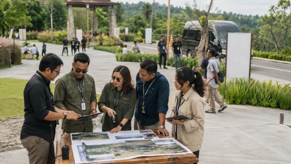 Tim destination management membaca kapasitas lokasi event, akses kendaraan, dan alur peserta sebelum program berbasis destinasi dijalankan.