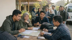 Panitia komunitas menyiapkan itinerary, checklist, dan titik kumpul untuk gathering serta perjalanan bersama yang lebih tertib.