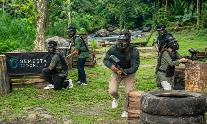 Kegiatan paintball Puncak untuk corporate team building bersama Semesta Indonesia.