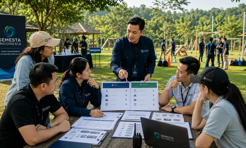 Tim perusahaan membandingkan paket outbound Bogor one day bersama fasilitator Semesta Indonesia.