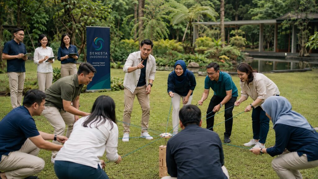 Corporate gathering dan team building perusahaan di Bogor bersama Semesta Indonesia dengan aktivitas kolaboratif di resort bernuansa alam