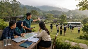 Tim perusahaan bersama fasilitator Semesta Indonesia melakukan venue scouting untuk gathering dan outing di kawasan Sentul Bogor.
