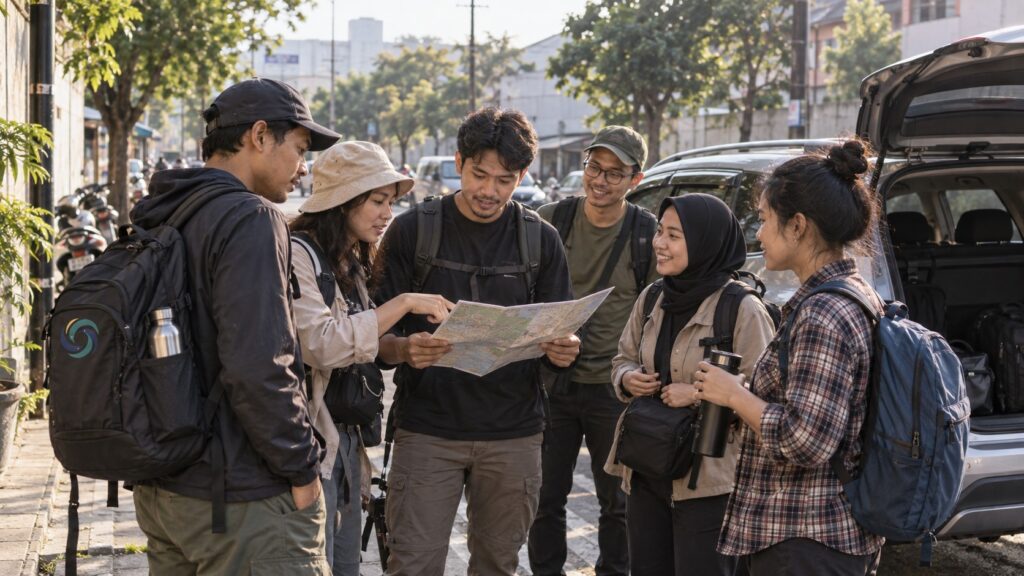Trip Baduy dari Jakarta bersama Semesta Indonesia dengan persiapan keberangkatan, transportasi, dan koordinasi peserta
